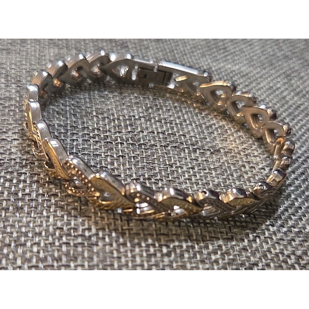 Ladies Two Tone Heart Links 7 inch Bracelet